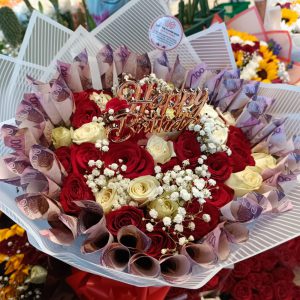 Birthday large flowers money bouquet