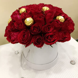 Flowers + Ferrero box arrangements